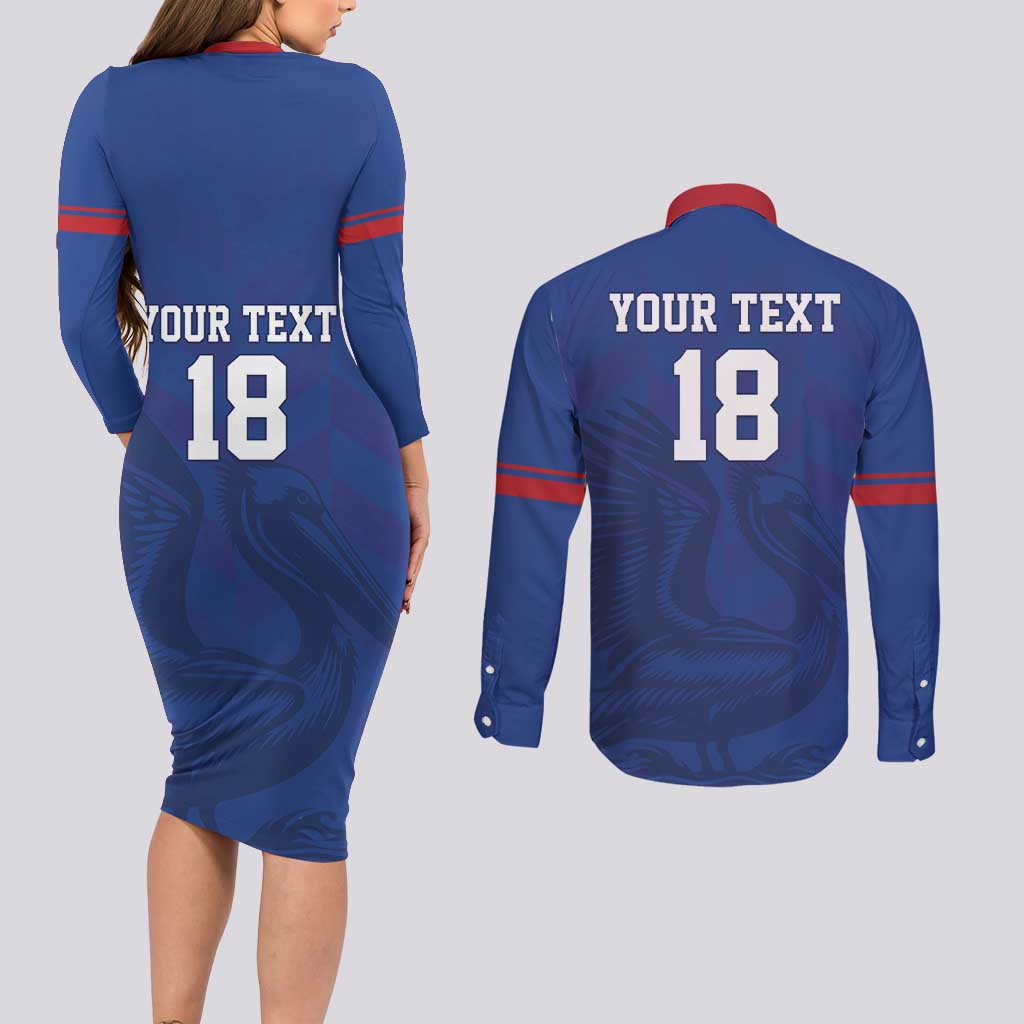 Custom Sint Maarten Football Blue Version Couples Matching Long Sleeve Bodycon Dress and Long Sleeve Button Shirt Go Champion