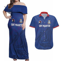 Custom Sint Maarten Football Blue Version Couples Matching Off Shoulder Maxi Dress and Hawaiian Shirt Go Champion