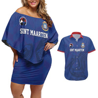Custom Sint Maarten Football Blue Version Couples Matching Off Shoulder Short Dress and Hawaiian Shirt Go Champion