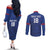 Custom Sint Maarten Football Blue Version Couples Matching Off The Shoulder Long Sleeve Dress and Long Sleeve Button Shirt Go Champion