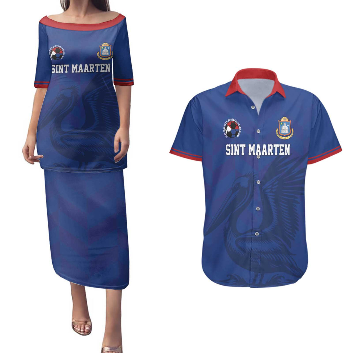 Custom Sint Maarten Football Blue Version Couples Matching Puletasi and Hawaiian Shirt Go Champion