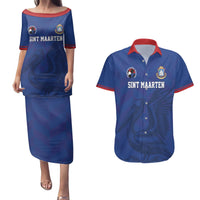Custom Sint Maarten Football Blue Version Couples Matching Puletasi and Hawaiian Shirt Go Champion
