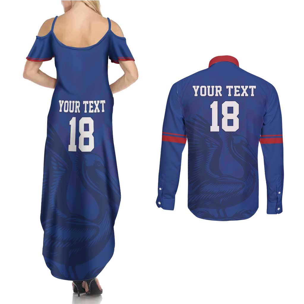 Custom Sint Maarten Football Blue Version Couples Matching Summer Maxi Dress and Long Sleeve Button Shirt Go Champion
