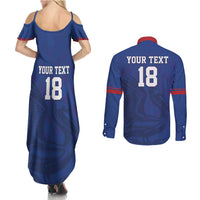 Custom Sint Maarten Football Blue Version Couples Matching Summer Maxi Dress and Long Sleeve Button Shirt Go Champion