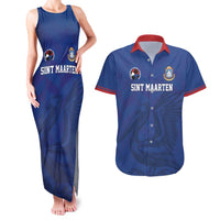 Custom Sint Maarten Football Blue Version Couples Matching Tank Maxi Dress and Hawaiian Shirt Go Champion