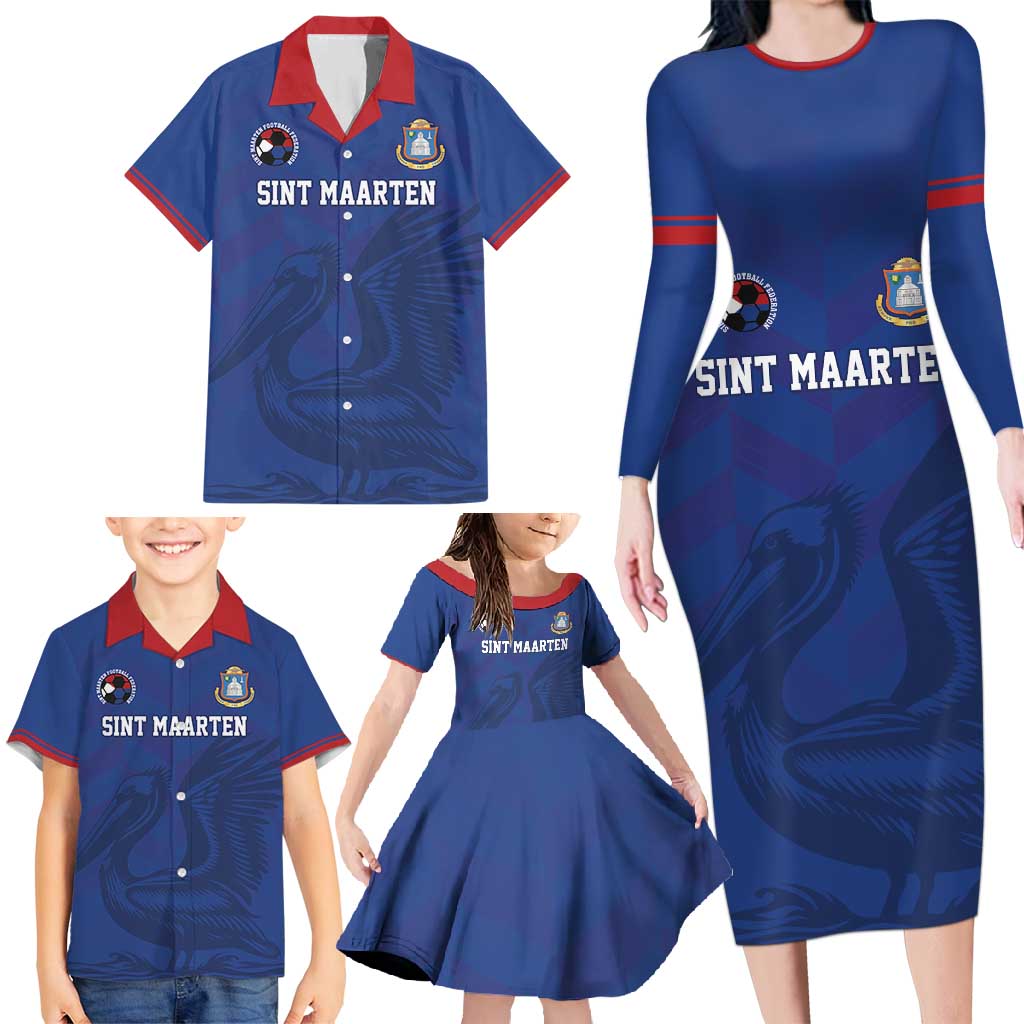 Custom Sint Maarten Football Blue Version Family Matching Long Sleeve Bodycon Dress and Hawaiian Shirt Go Champion