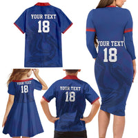 Custom Sint Maarten Football Blue Version Family Matching Long Sleeve Bodycon Dress and Hawaiian Shirt Go Champion
