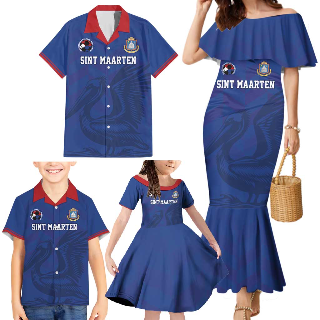 Custom Sint Maarten Football Blue Version Family Matching Mermaid Dress and Hawaiian Shirt Go Champion