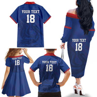 Custom Sint Maarten Football Blue Version Family Matching Off The Shoulder Long Sleeve Dress and Hawaiian Shirt Go Champion