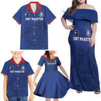 Custom Sint Maarten Football Blue Version Family Matching Off Shoulder Maxi Dress and Hawaiian Shirt Go Champion
