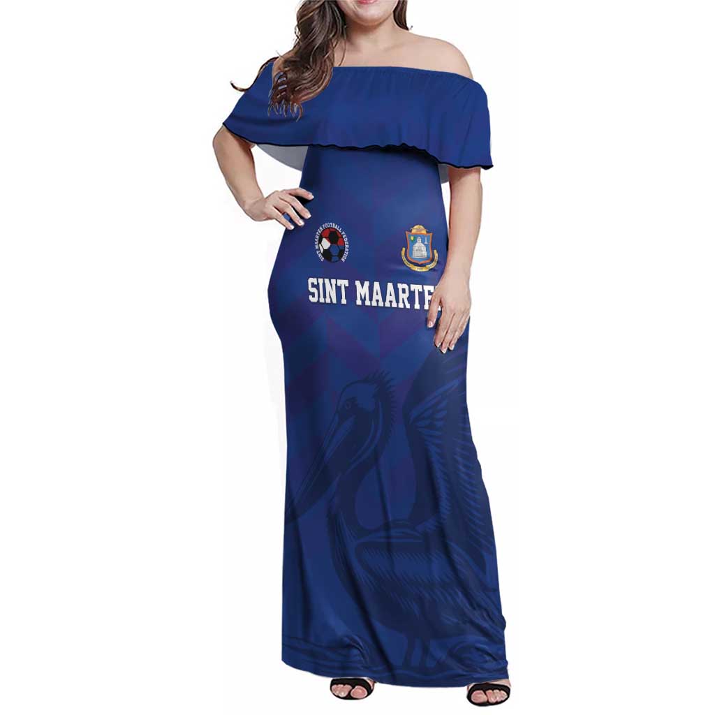 Custom Sint Maarten Football Blue Version Family Matching Off Shoulder Maxi Dress and Hawaiian Shirt Go Champion