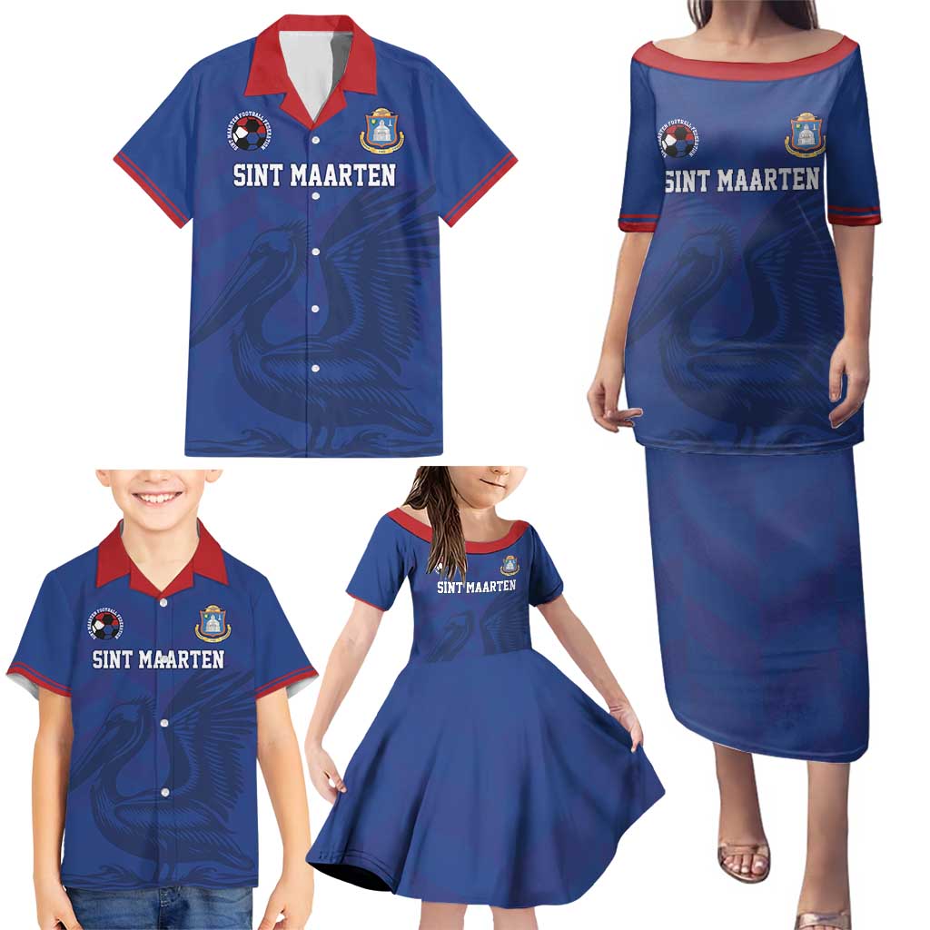 Custom Sint Maarten Football Blue Version Family Matching Puletasi and Hawaiian Shirt Go Champion