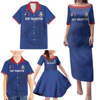 Custom Sint Maarten Football Blue Version Family Matching Puletasi and Hawaiian Shirt Go Champion