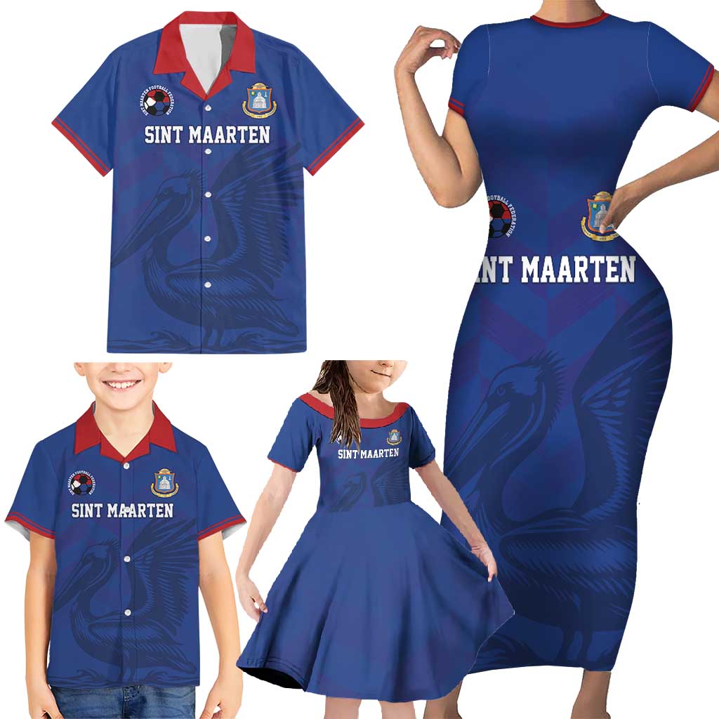Custom Sint Maarten Football Blue Version Family Matching Short Sleeve Bodycon Dress and Hawaiian Shirt Go Champion