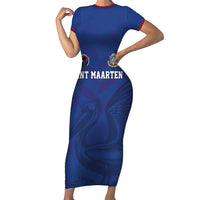 Custom Sint Maarten Football Blue Version Family Matching Short Sleeve Bodycon Dress and Hawaiian Shirt Go Champion