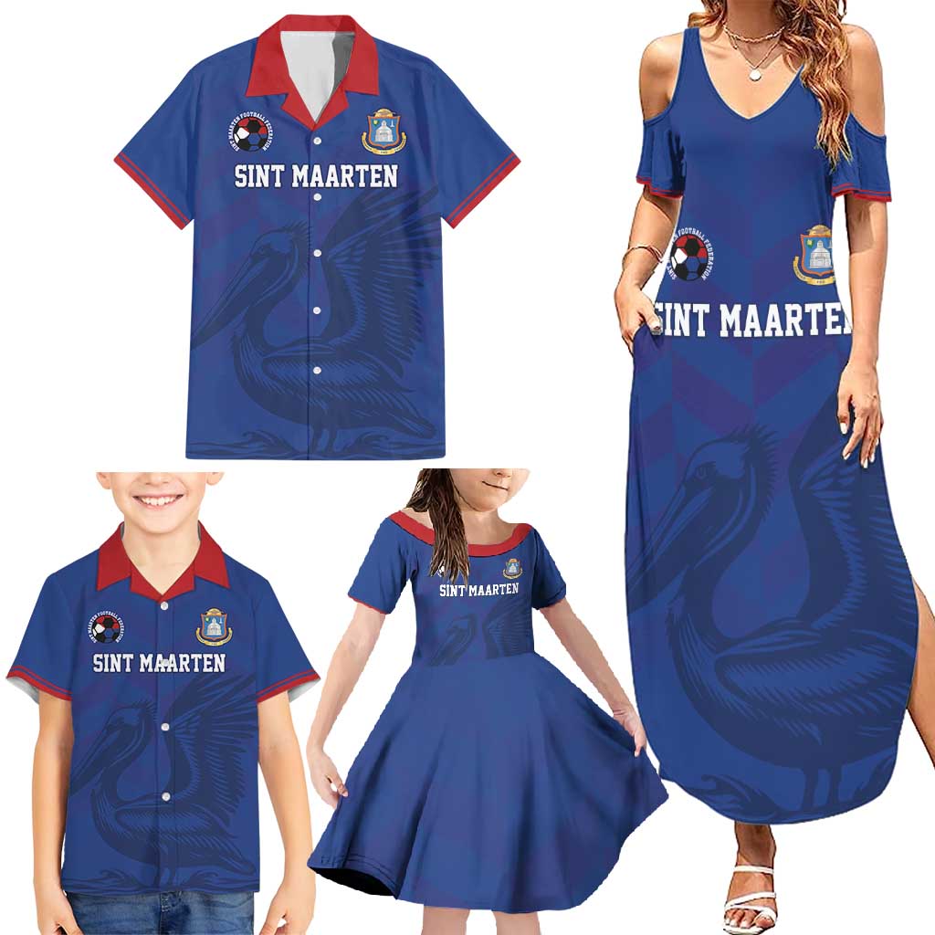 Custom Sint Maarten Football Blue Version Family Matching Summer Maxi Dress and Hawaiian Shirt Go Champion