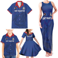 Custom Sint Maarten Football Blue Version Family Matching Tank Maxi Dress and Hawaiian Shirt Go Champion