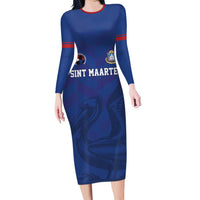 Custom Sint Maarten Football Blue Version Long Sleeve Bodycon Dress Go Champion