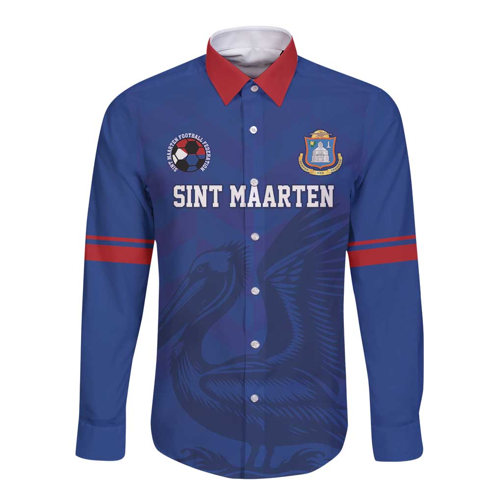 Custom Sint Maarten Football Blue Version Long Sleeve Button Shirt Go Champion