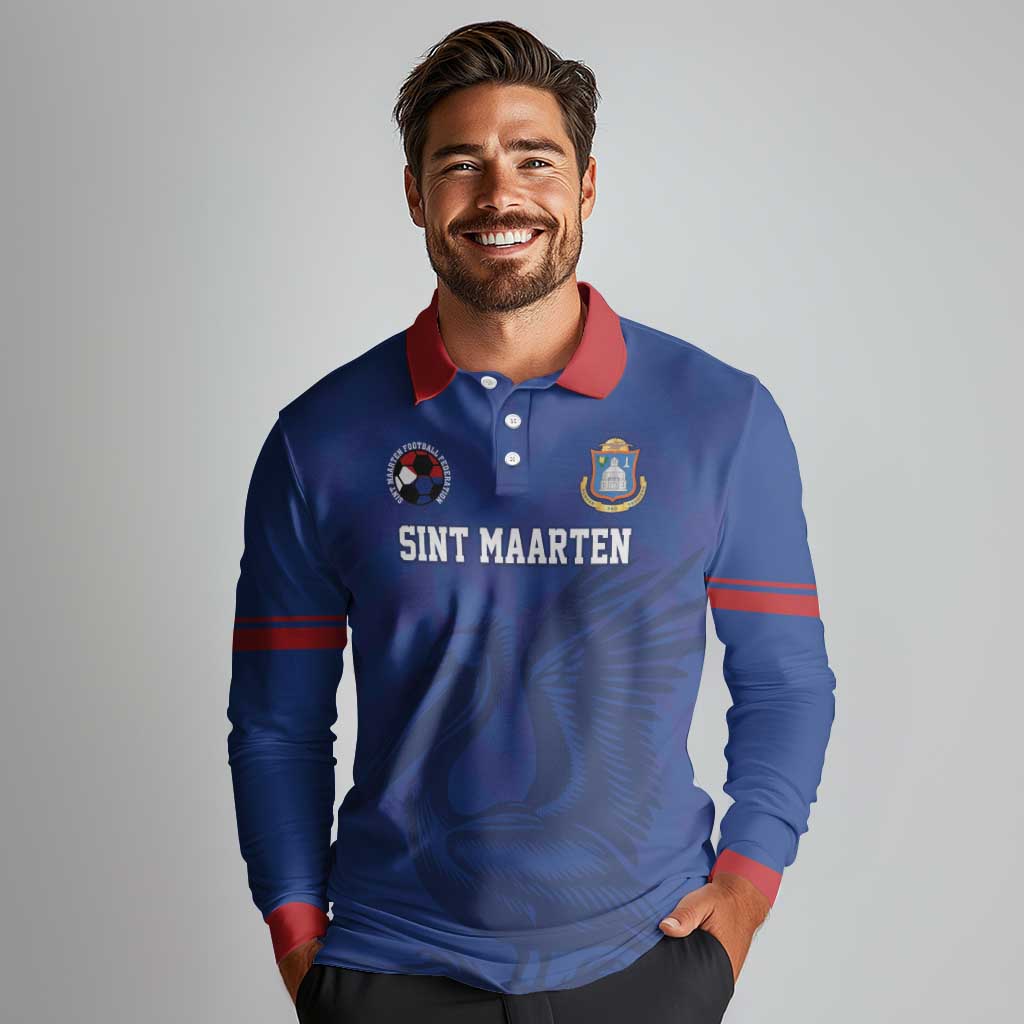 Custom Sint Maarten Football Blue Version Long Sleeve Polo Shirt Go Champion