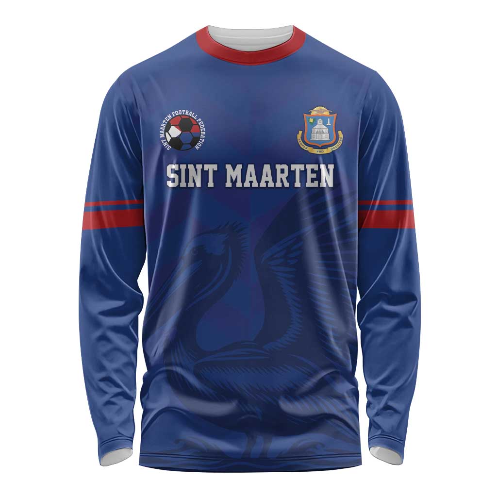 Custom Sint Maarten Football Blue Version Long Sleeve Shirt Go Champion