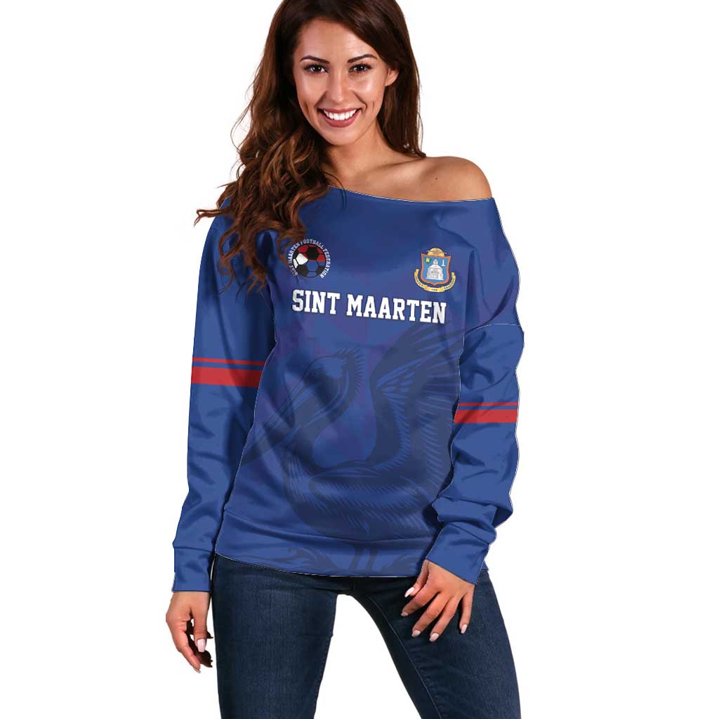Custom Sint Maarten Football Blue Version Off Shoulder Sweater Go Champion