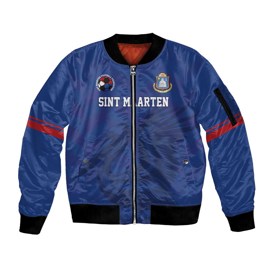 Custom Sint Maarten Football Blue Version Sleeve Zip Bomber Jacket Go Champion