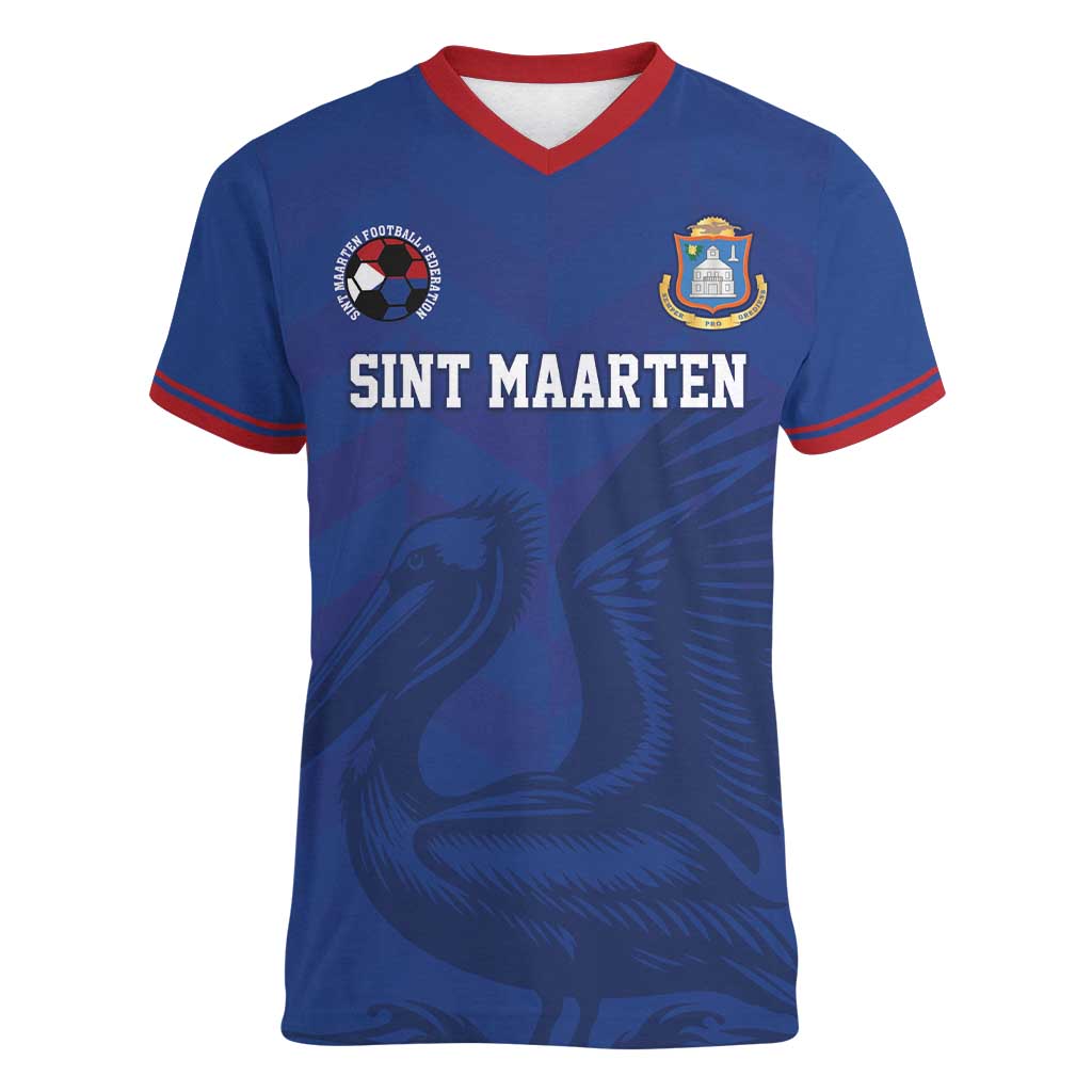 Custom Sint Maarten Football Blue Version Women V-Neck T-Shirt Go Champion