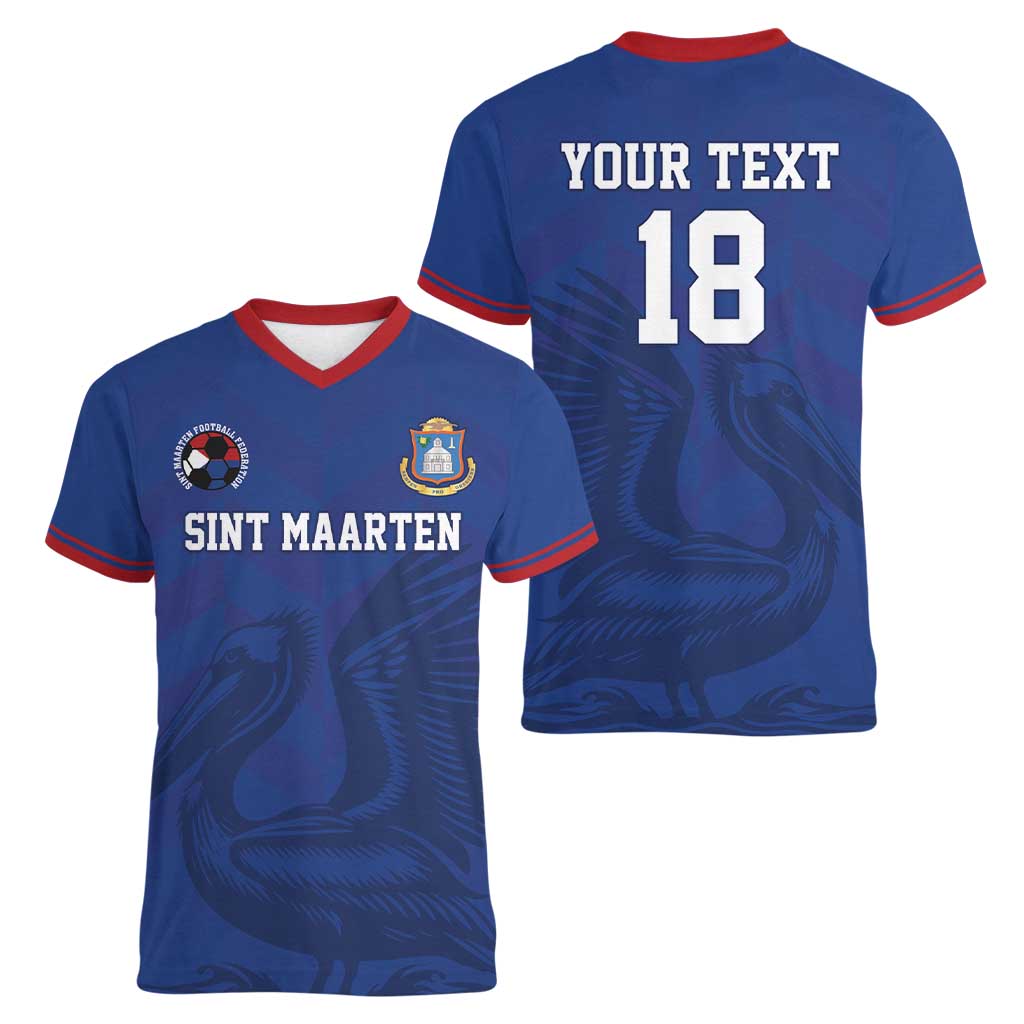 Custom Sint Maarten Football Blue Version Women V-Neck T-Shirt Go Champion