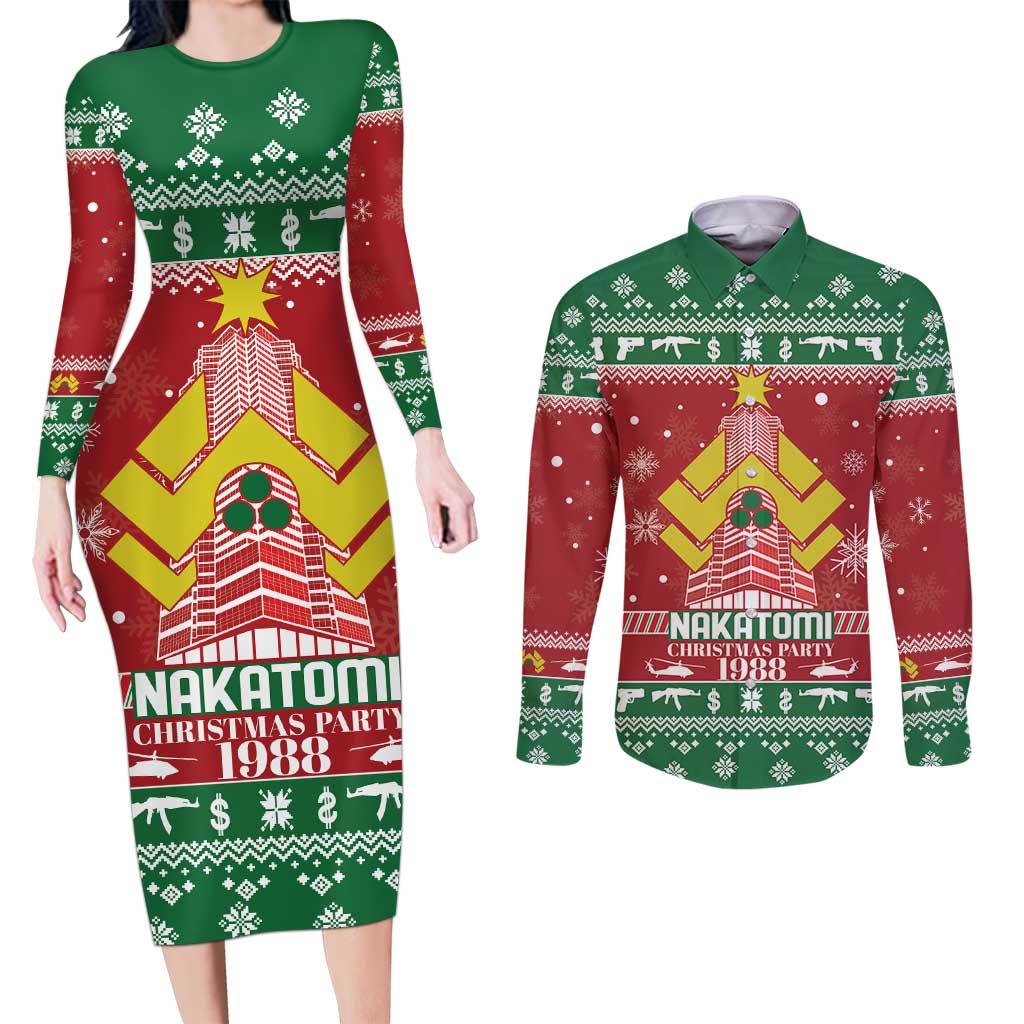 Nakatomi Christmas Party 1988 Couples Matching Long Sleeve Bodycon Dress and Long Sleeve Button Shirt Christmas Funny - Wonder Print Shop