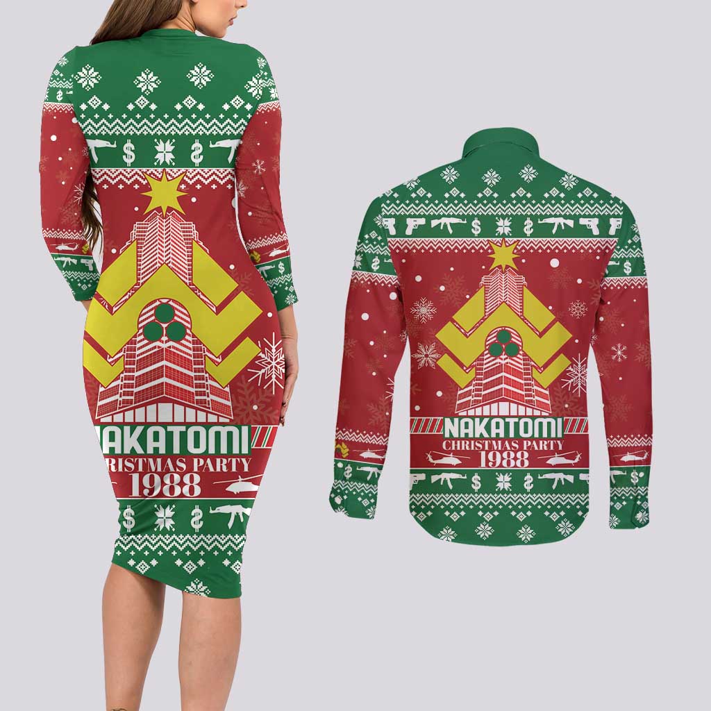 Nakatomi Christmas Party 1988 Couples Matching Long Sleeve Bodycon Dress and Long Sleeve Button Shirt Christmas Funny - Wonder Print Shop