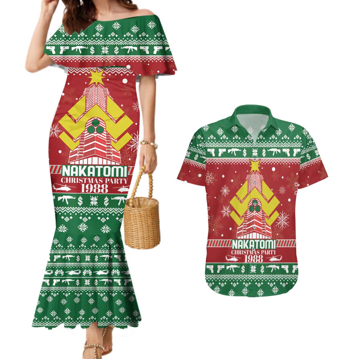 Nakatomi Christmas Party 1988 Couples Matching Mermaid Dress and Hawaiian Shirt Christmas Funny - Wonder Print Shop