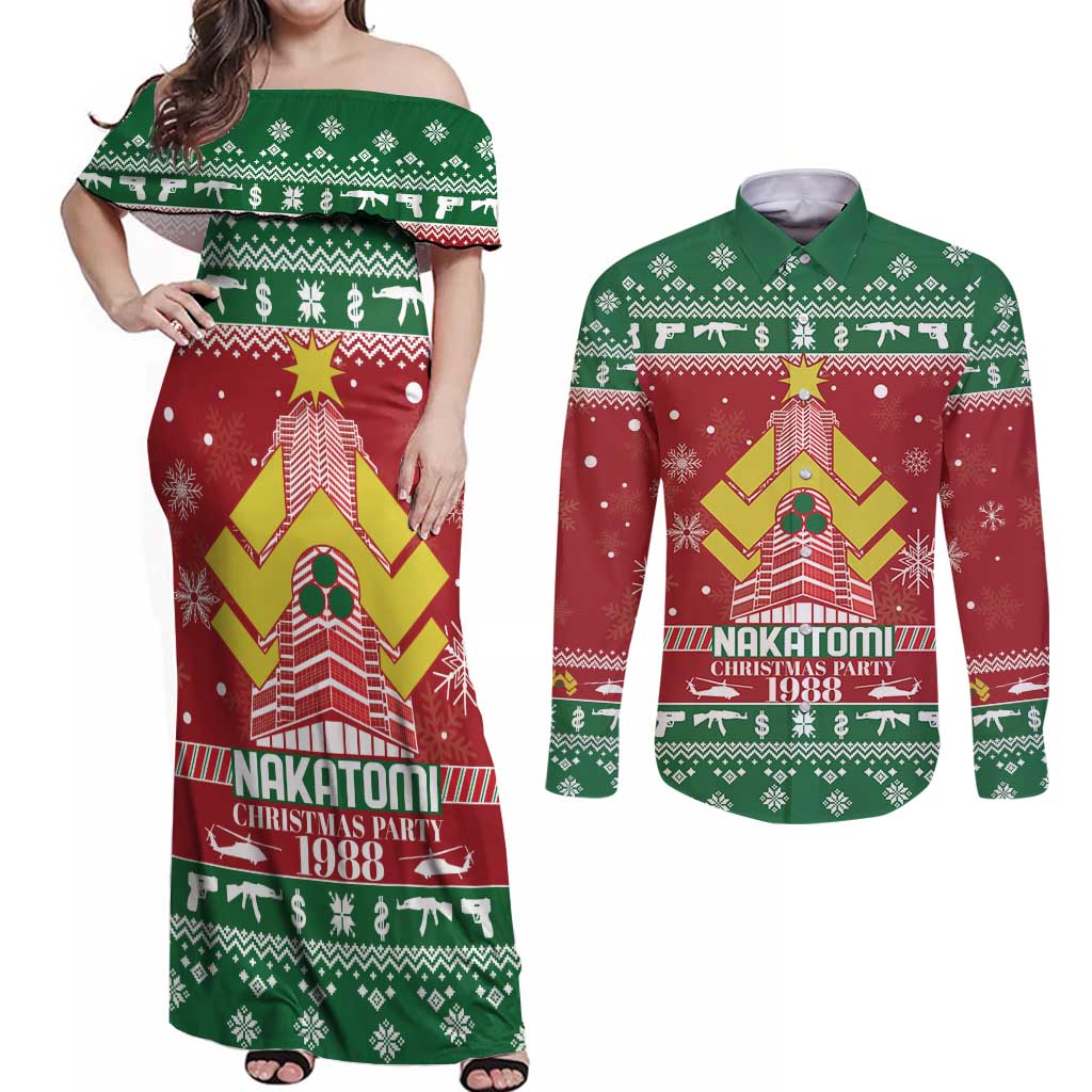 Nakatomi Christmas Party 1988 Couples Matching Off Shoulder Maxi Dress and Long Sleeve Button Shirt Christmas Funny - Wonder Print Shop