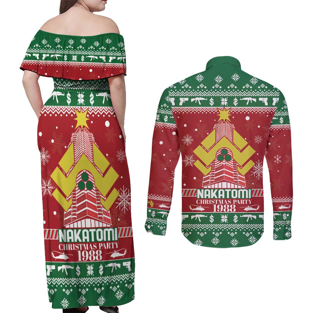 Nakatomi Christmas Party 1988 Couples Matching Off Shoulder Maxi Dress and Long Sleeve Button Shirt Christmas Funny - Wonder Print Shop