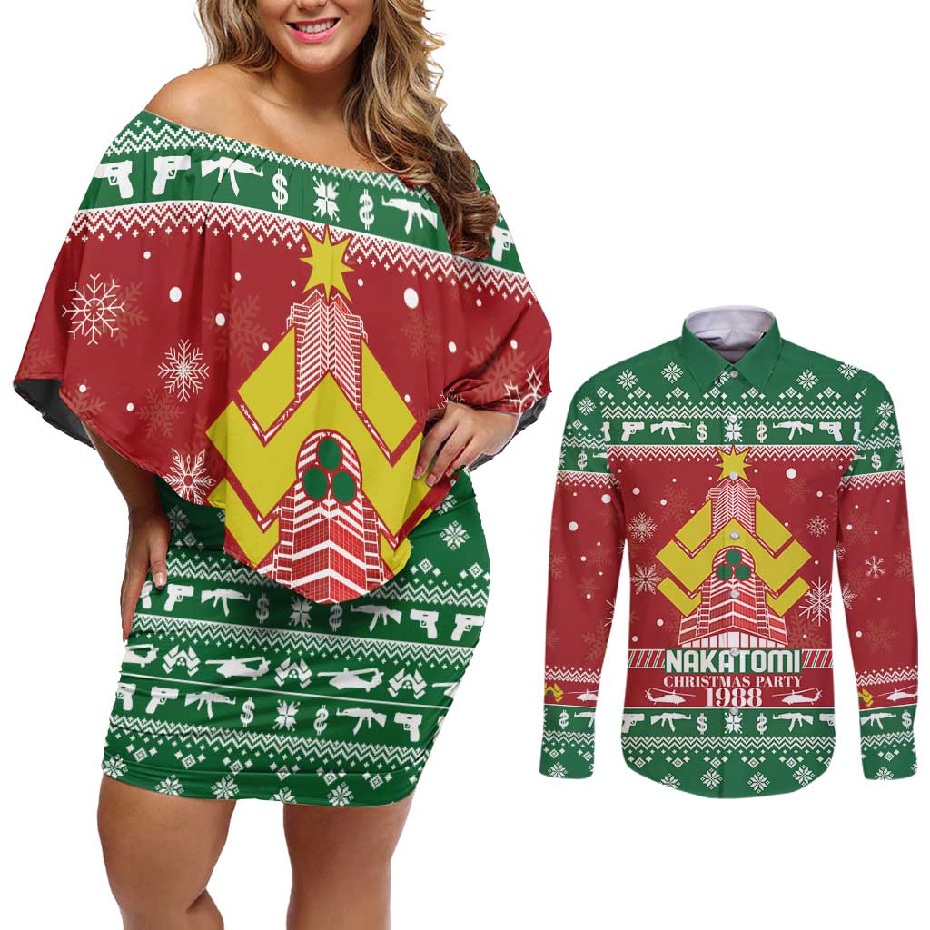 Nakatomi Christmas Party 1988 Couples Matching Off Shoulder Short Dress and Long Sleeve Button Shirt Christmas Funny - Wonder Print Shop