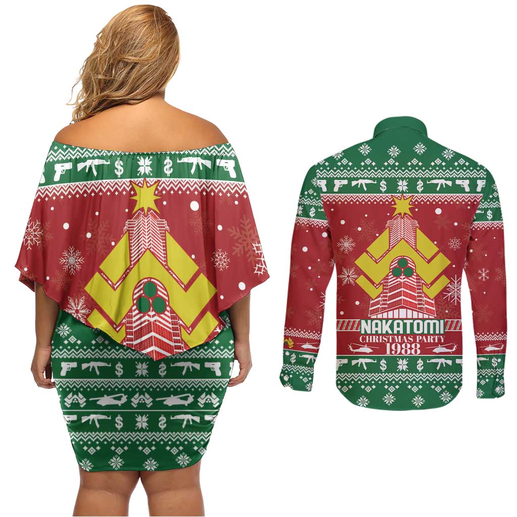Nakatomi Christmas Party 1988 Couples Matching Off Shoulder Short Dress and Long Sleeve Button Shirt Christmas Funny - Wonder Print Shop