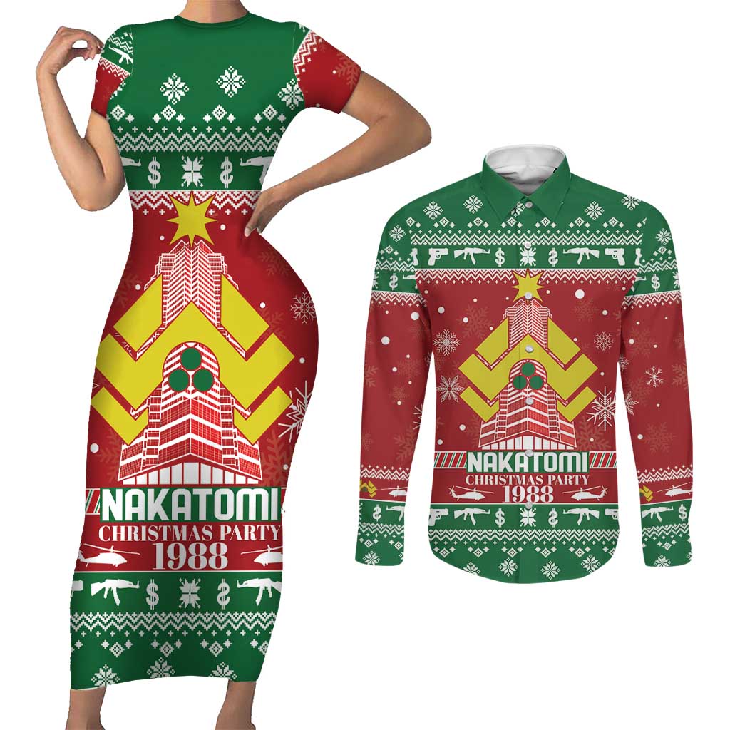 Nakatomi Christmas Party 1988 Couples Matching Short Sleeve Bodycon Dress and Long Sleeve Button Shirt Christmas Funny - Wonder Print Shop