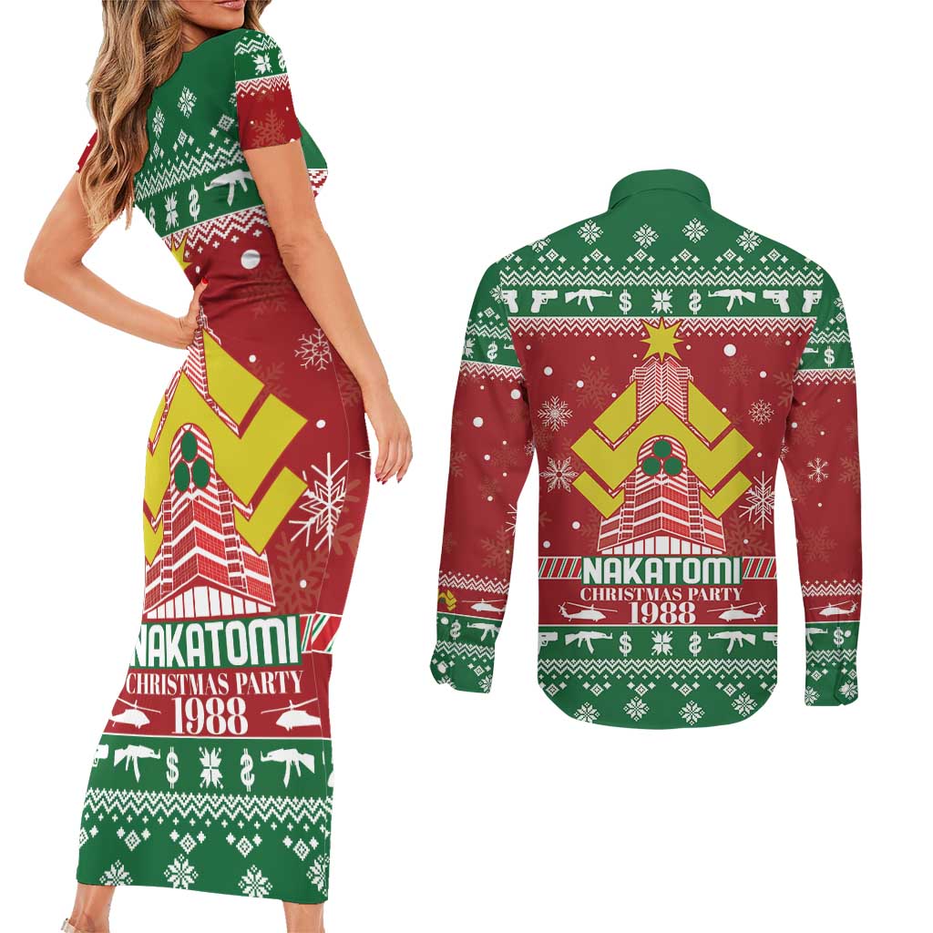 Nakatomi Christmas Party 1988 Couples Matching Short Sleeve Bodycon Dress and Long Sleeve Button Shirt Christmas Funny - Wonder Print Shop