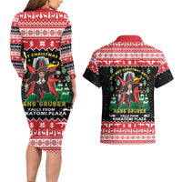 Nakatomi Plaza Christmas Couples Matching Long Sleeve Bodycon Dress and Hawaiian Shirt Hans Gruber Party 1988 - Wonder Print Shop