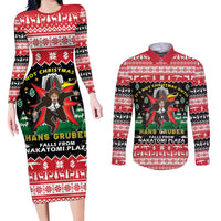Nakatomi Plaza Christmas Couples Matching Long Sleeve Bodycon Dress and Long Sleeve Button Shirt Hans Gruber Party 1988 - Wonder Print Shop