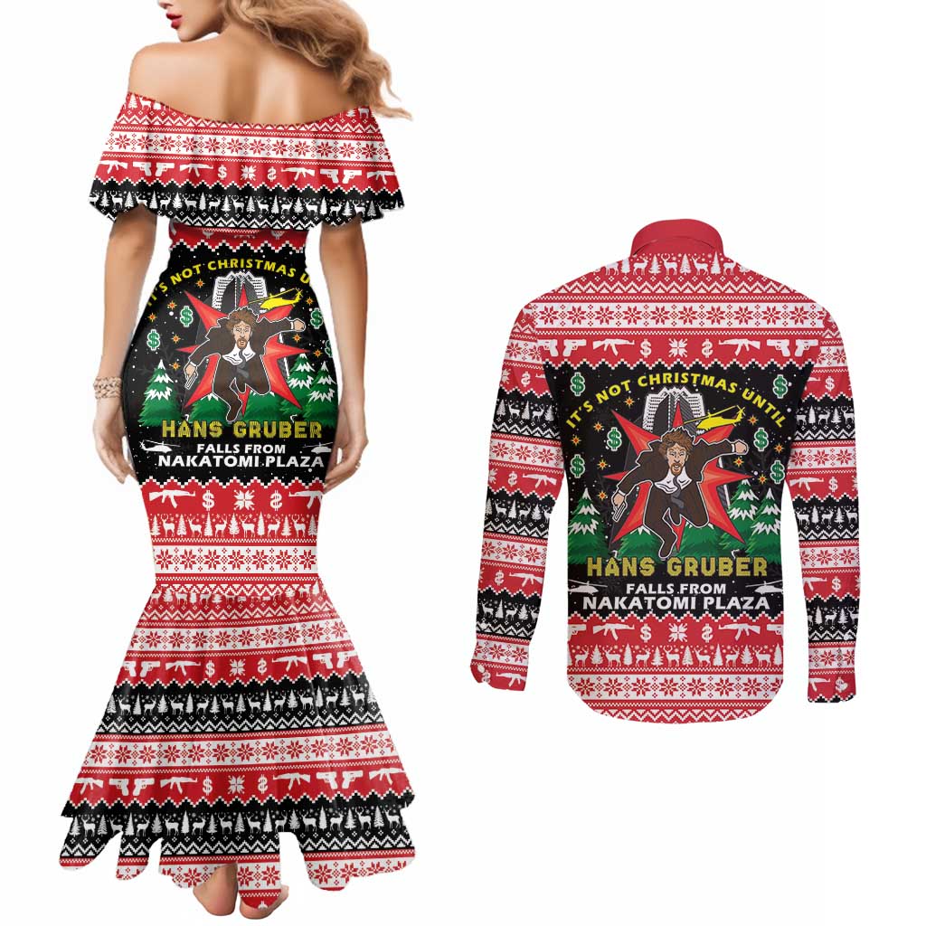 Nakatomi Plaza Christmas Couples Matching Mermaid Dress and Long Sleeve Button Shirt Hans Gruber Party 1988 - Wonder Print Shop