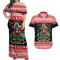 Nakatomi Plaza Christmas Couples Matching Off Shoulder Maxi Dress and Hawaiian Shirt Hans Gruber Party 1988 - Wonder Print Shop