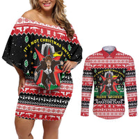 Nakatomi Plaza Christmas Couples Matching Off Shoulder Short Dress and Long Sleeve Button Shirt Hans Gruber Party 1988 - Wonder Print Shop