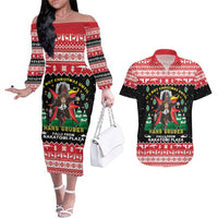 Nakatomi Plaza Christmas Couples Matching Off The Shoulder Long Sleeve Dress and Hawaiian Shirt Hans Gruber Party 1988 - Wonder Print Shop