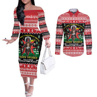 Nakatomi Plaza Christmas Couples Matching Off The Shoulder Long Sleeve Dress and Long Sleeve Button Shirt Hans Gruber Party 1988 - Wonder Print Shop