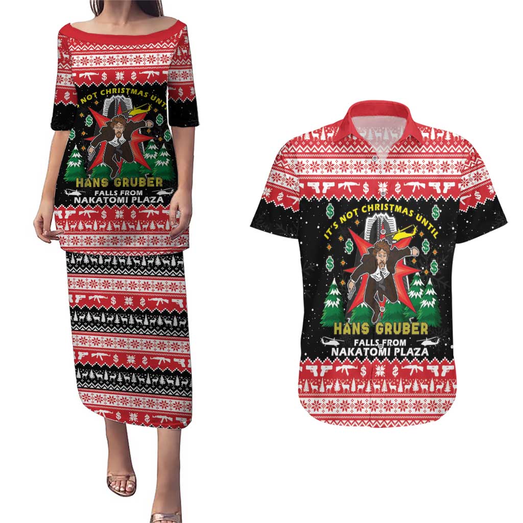 Nakatomi Plaza Christmas Couples Matching Puletasi and Hawaiian Shirt Hans Gruber Party 1988 - Wonder Print Shop