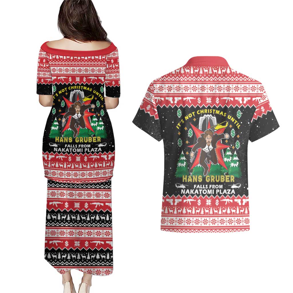 Nakatomi Plaza Christmas Couples Matching Puletasi and Hawaiian Shirt Hans Gruber Party 1988 - Wonder Print Shop