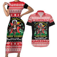 Nakatomi Plaza Christmas Couples Matching Short Sleeve Bodycon Dress and Hawaiian Shirt Hans Gruber Party 1988 - Wonder Print Shop
