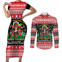 Nakatomi Plaza Christmas Couples Matching Short Sleeve Bodycon Dress and Long Sleeve Button Shirt Hans Gruber Party 1988 - Wonder Print Shop