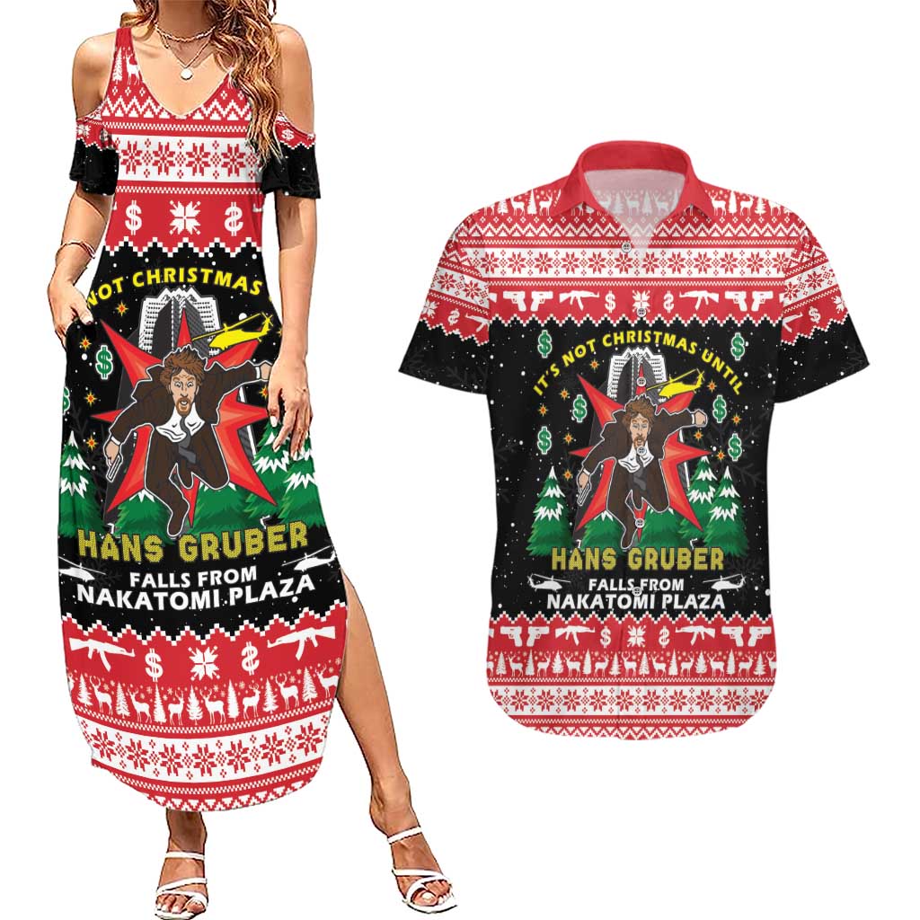 Nakatomi Plaza Christmas Couples Matching Summer Maxi Dress and Hawaiian Shirt Hans Gruber Party 1988 - Wonder Print Shop